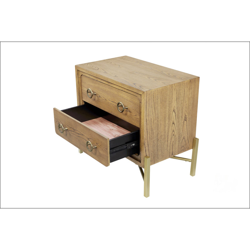 Table de chevet 2 tiroirs avec finition USB au latte avec base en métal