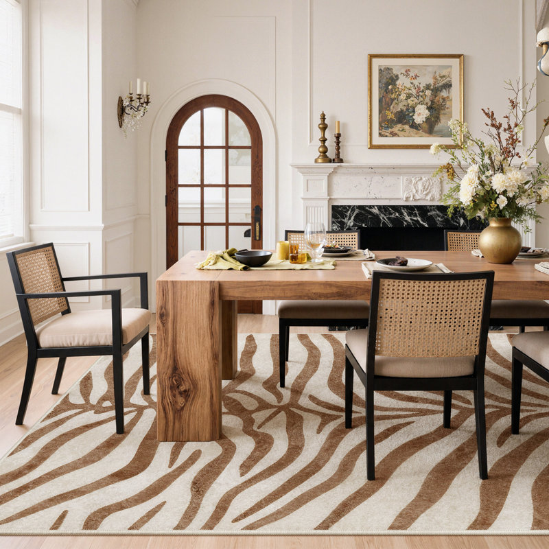 Tapis zébré Albertslund, Rectangle 6 pi x 9 pi, Beige; café