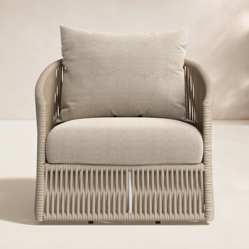 Porto Outdoor Swivel Lounge Chair, Faye Sand, White Aluminum