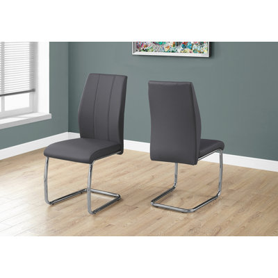 Chaise de salle à manger, ensemble de 2, latérales, rembourrées, cuisine, salle à manger, aspect cuir d'une hauteur de 39 po, métal chromé, contemporain, moderne