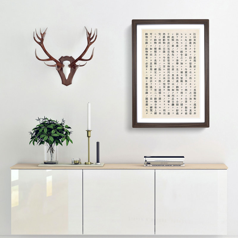 Japanese Calligraphy Script Vol.2 - Picture Frame Textual Art Print, 36cm H x 27cm W x 2cm D, Walnut Framed