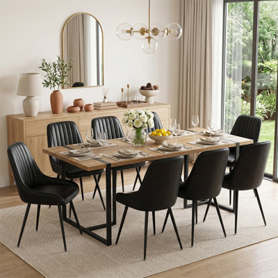 Ensemble de table de salle à manger rectangulaire 79 po avec 8 chaises en simili cuir Donelson