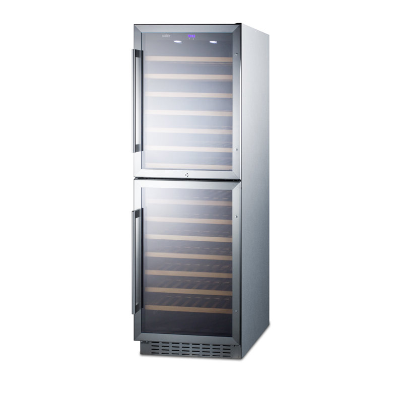Summit Appliance Dual Zone 23.63'' 118 Bottle Wine Refrigerator with Reversible Door, Stainless Steel