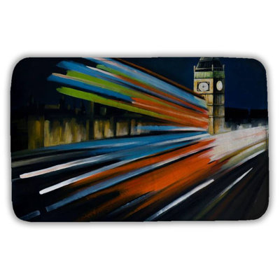 London bus with long exposure Bath Mat with Non-Slip Backing - Quick Dry Memory Foam Bathroom Rug - Absorbent - Modern Plush Spa-Style - Machine Washable