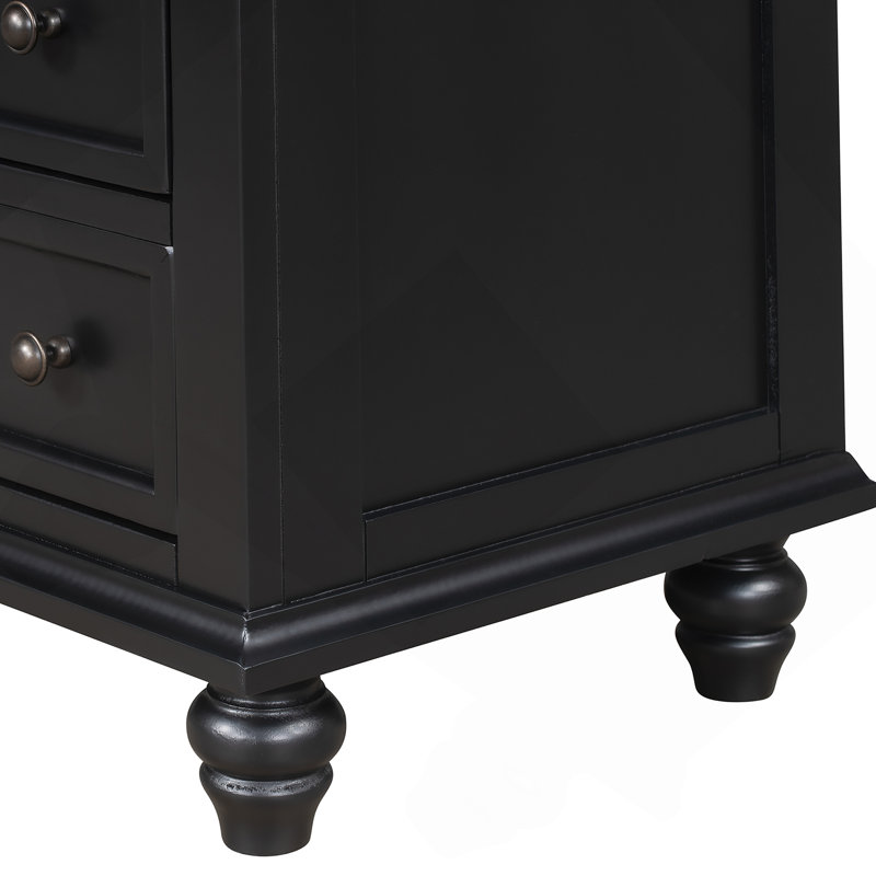 3-Drawer Storage Wood Cabinet, End Table with Pull out Tray, Black