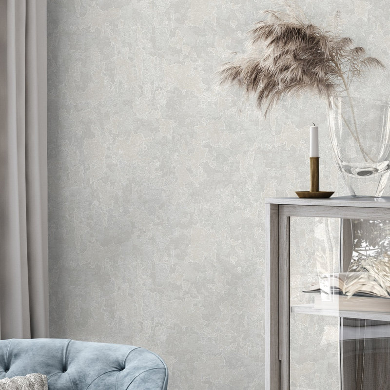 Papier peint métallique vieilli brillant patiné, Crème, crème