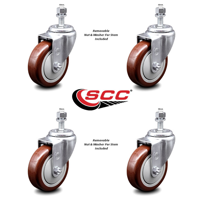 Polyurethane Wheel Swivel 10mm Threaded Stem Caster Set SCC