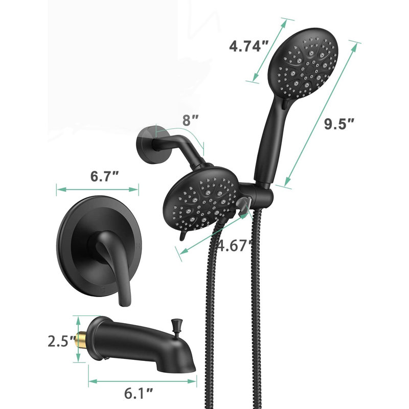 Robinet de douche à haute pression, Noir mat