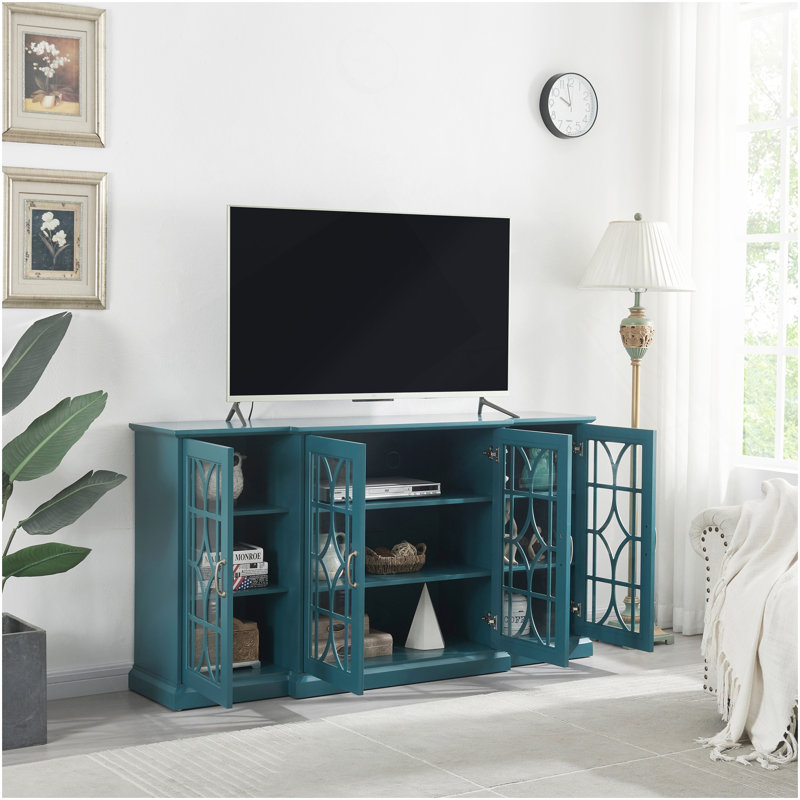 Meuble télé 63 po, buffet, armoire de rangement, bleu sarcelle
