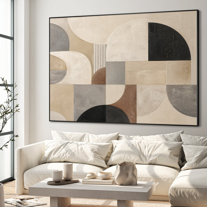Très grand art mural imprimé sur tissu - Motif d'arche géométrique beige, décoration de salon moderne - «Assemblage requis du cadre (cadre non fini)»