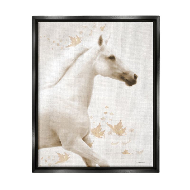 Cheval et feuilles modernes par Kari Brooks, H 31 po x l 25 po x P 1,7 po, Cadre flottant noir de jais