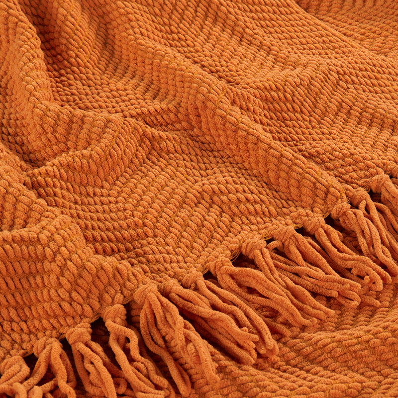 Jeté en tricot de tweed, Orange brûlé, 50 po x 60 po