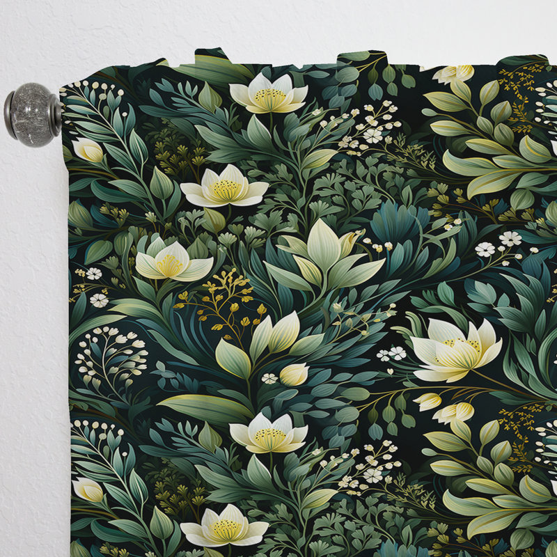 Motif botanique vert forêt I - Rideau bohémien - Velours obscurcissant - 1 panneau, L 52 po x L 108 po