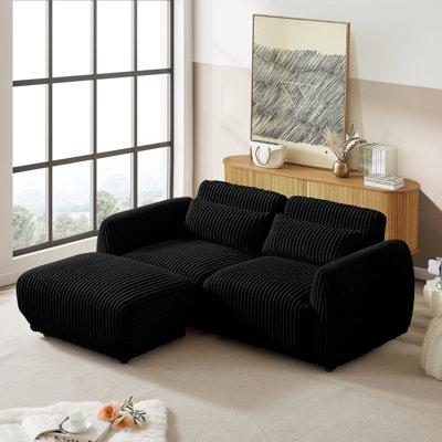 Argueta Modern Corduroy Fabric Sectional Sofa With Pillow Wide Convertible Modular Couch