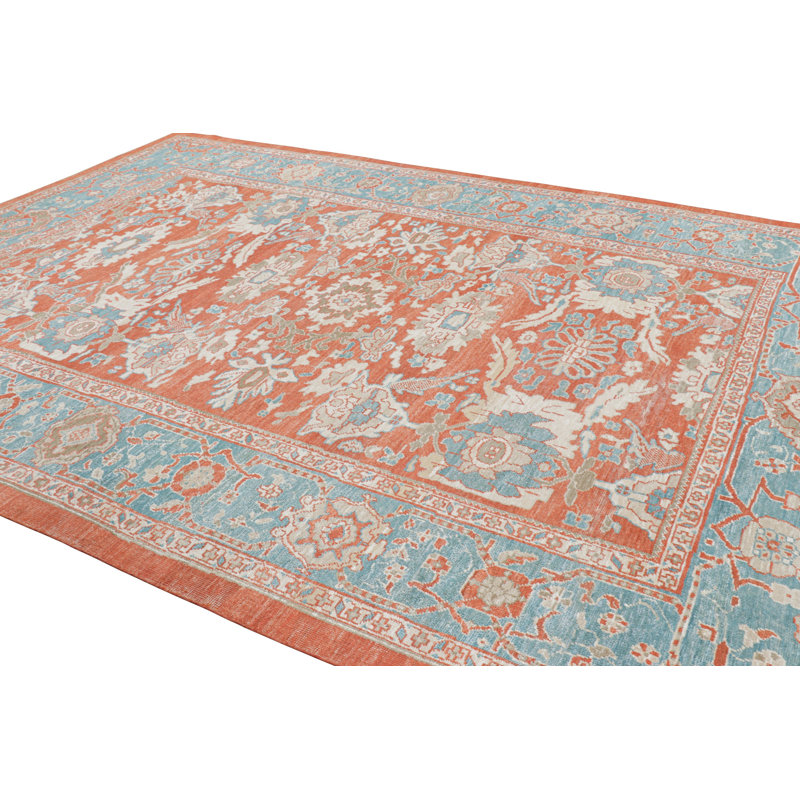 Oushak Hand Knotted Floral Area Rug, Rectangle 10' x 14'
