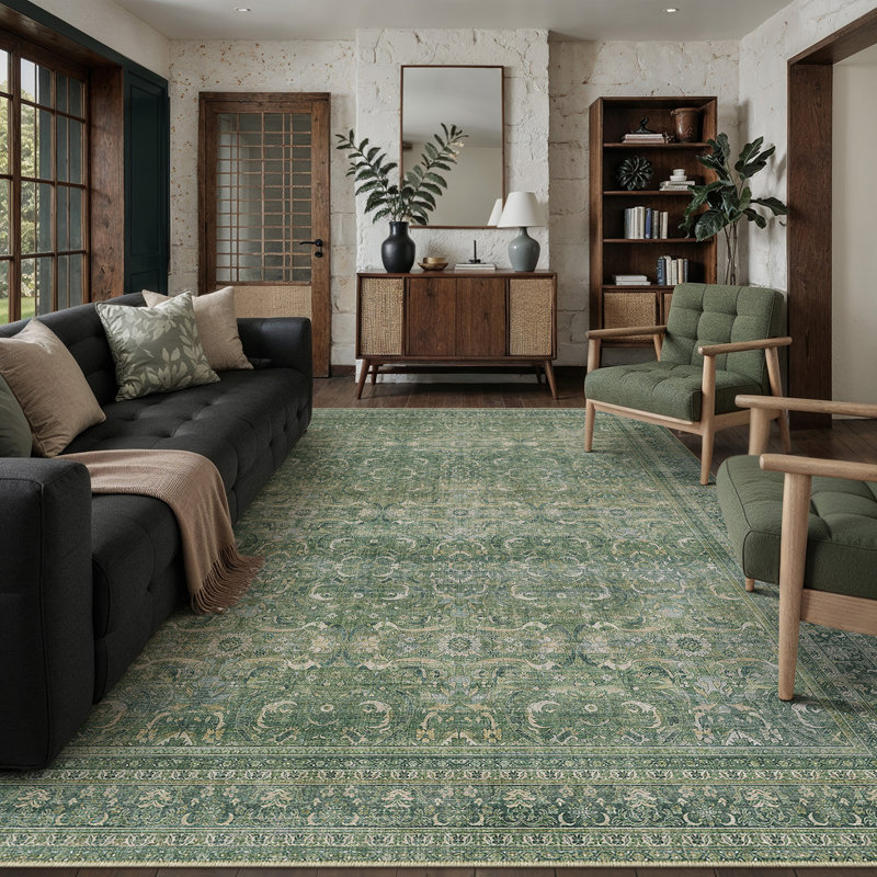 Tapis traditionnel délavé Briar, Vert, Rectangle 8'6" x 11'6"