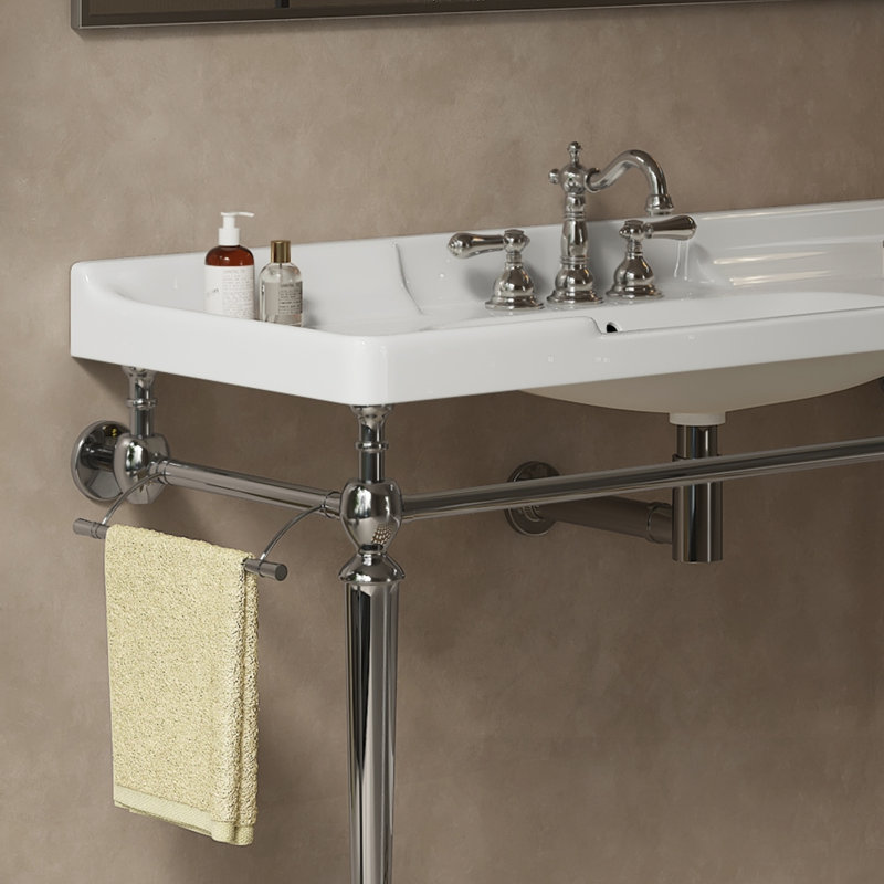 Lavabo de salle de bain encastré en céramique blanche à 3 trous Roomfitter, Blanc