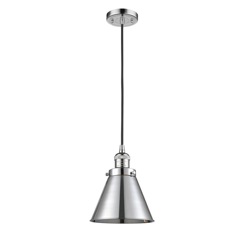 Luminaire suspendu conique à 1 lumière Donovan, Ampoule incandescente rétro de 60 watts, Chrome poli, Chrome poli