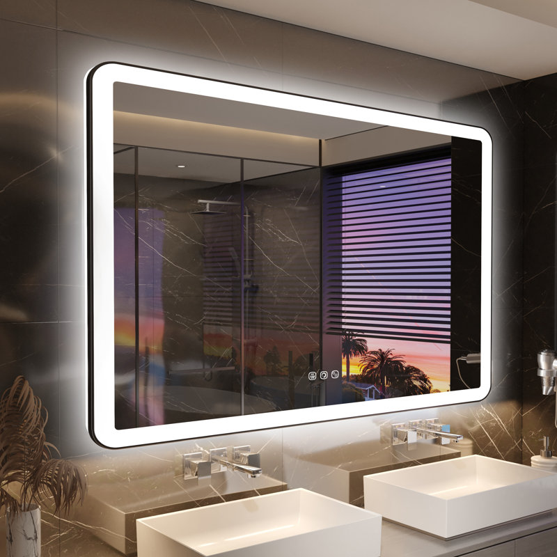 Miroir mural Natalin, 60 po x 36 po, Rectangulaire, Noir mat