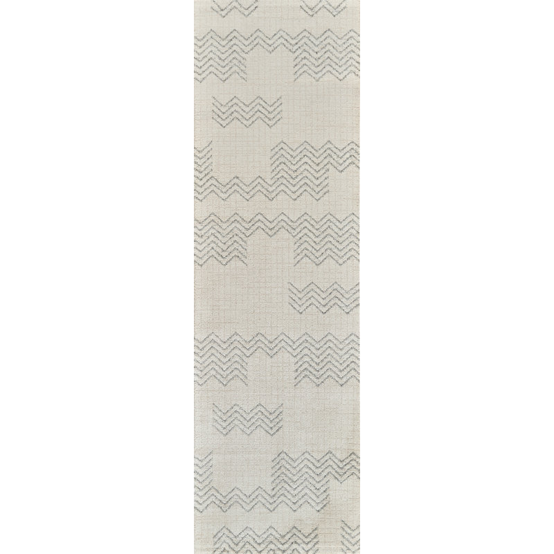 Rug Branch Sela 2' x 8' (2'3" x 8') Beige/Cream Chevron Indoor Runner Rug, Modern, Medium Pile, Stain-Resistant Hallway Carpet - Entryway, Mudroom, Bedroom, and Kitchen