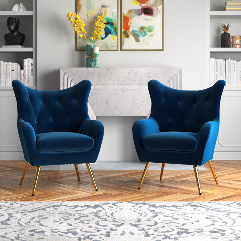 Fauteuil à oreilles 29,25 po Avianna, Velours marine
