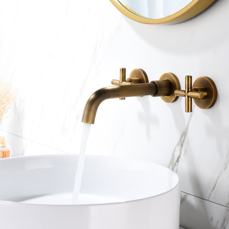 Bronze Wall Mounted Bathroom Faucet Model - , Corrosion, With Precise Water Control Option Solid Brass, Classic Cross Handles