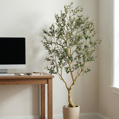 Olive artificielle de 7 pi avec des fruits naturels, olivier artificiel réaliste pour la décoration intérieure
