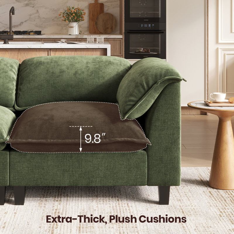  143.7" Chenille Modular Sectional Sofa With Storage Ottoman, Washable Cushion Covers, Padded Armrests, Extra-Thick Deep Cushions, Tool-Free Assembly, Green