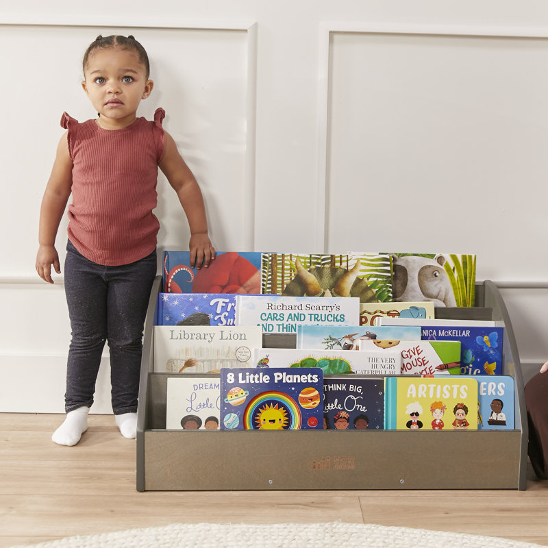 Grey Wash Birch Toddler Book Display with Four Tiers