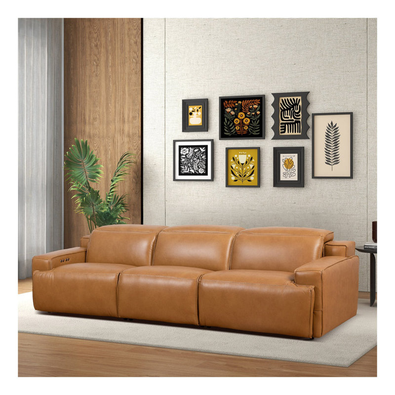 Canapé modulaire inclinable électrique en cuir brun clair 3 places Urbana