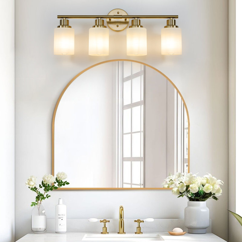 Applique murale de salle de bain moderne avec verre givré et intensité variable, Doré, Quatre lumières