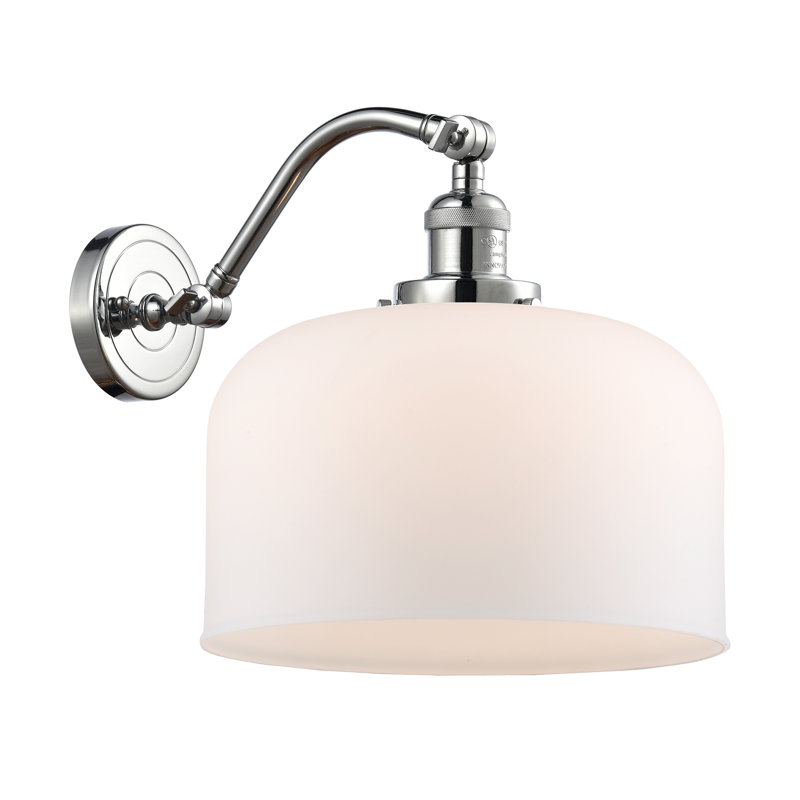 Applique murale 1 lumière 12 po Bell, Ampoule à DEL rétro de 6 watts, Chrome poli, Blanc mat