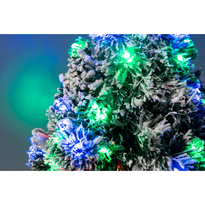 2Ft Frosted Tips Fibre Optic Christmas Tree with 8 Light Modes and PVC Green Tips