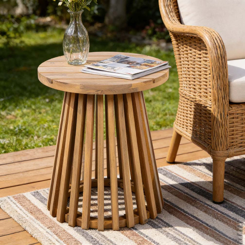 Table d'appoint d'extérieur en bois d'acacia, Teck clair