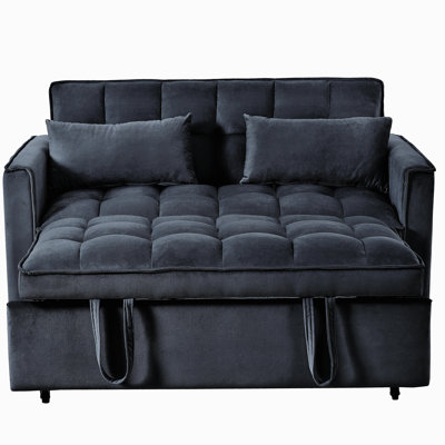 Canapé-lit convertible 3 en 1, canapé-lit moderne escamotable, dossier réglable, canapé-lit en velours avec coussins et poches pour le salon, noir