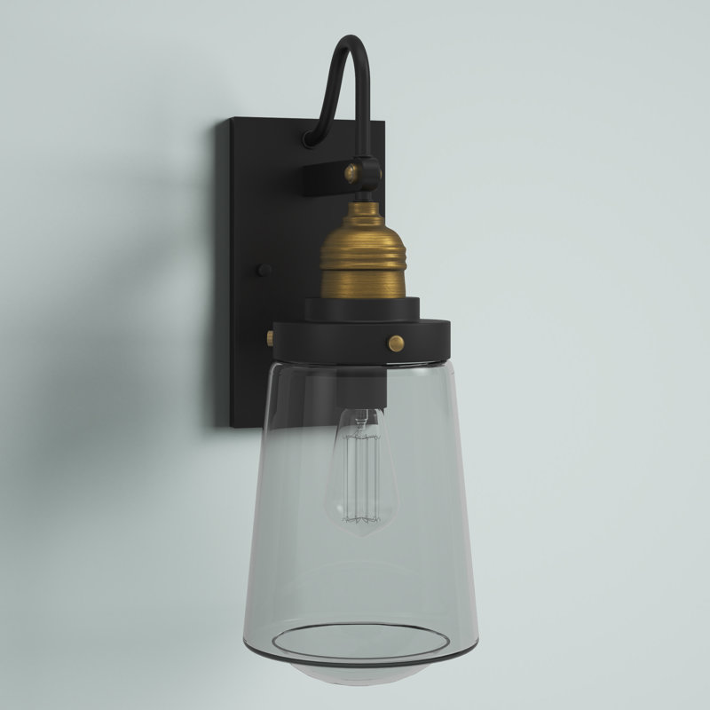 Wellfleet Wall Light in Black/Warm Brass, 20.75" H x 7.5" W x 7.5" D, Black/Warm Brass