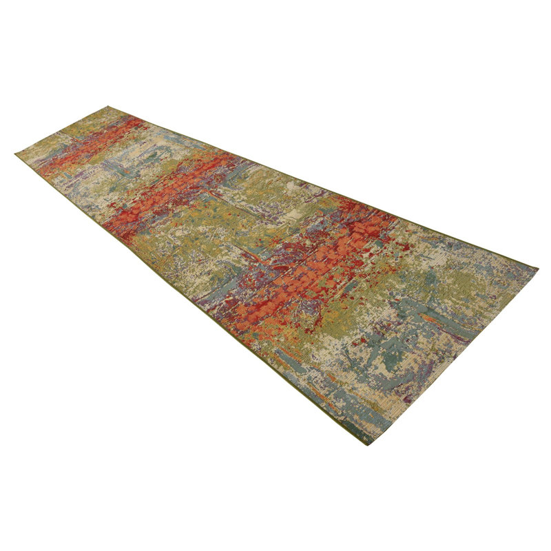 Outdoor Iris Area Rug Moss Color, Runner 2'7" x 10'