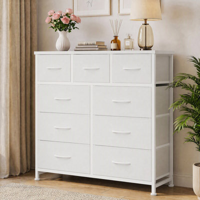 Commode en tissu à 9 tiroirs avec plateau en bois et commode l 39,37 po Charvi