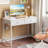 Rececca Writing Desk 35 in. Computer Desk with 2 Fabric Drawers Hooks Vanity Desk for Home Office-1370456736