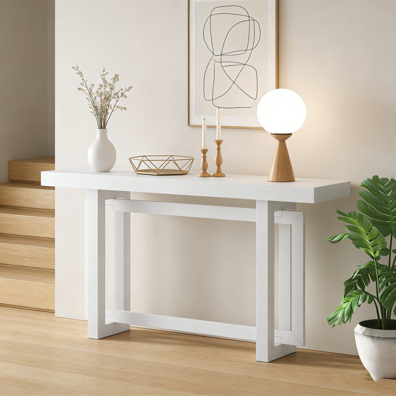 Console en placage de pin 59,1 po - Design rectangulaire triple avec pieds en pin épais pour une utilisation multi-scène