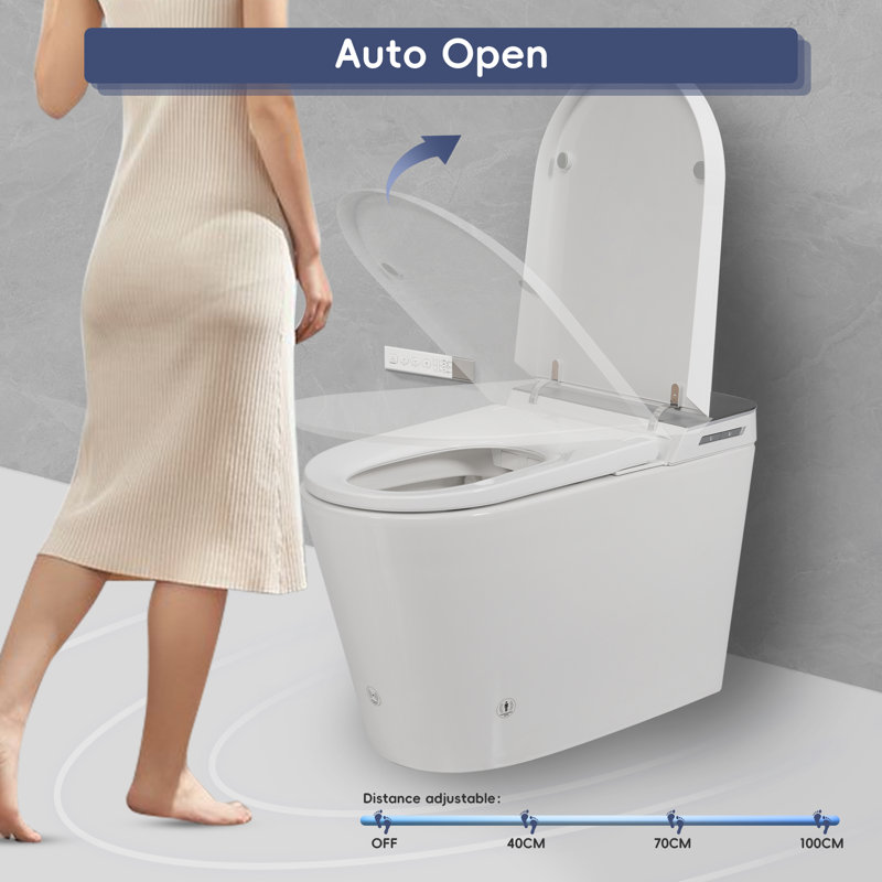 Toilette intelligente sans réservoir avec siège chauffant, lavage à l'eau chaude, ouverture / fermeture automatique, capteur de pied, affichage à DEL et télécommande