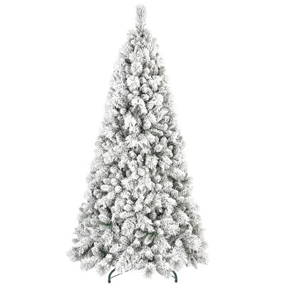 Arbre de Noël floqué avec 1445 pointes - PVC enneigé et branches à aiguilles dures, structure à charnières pour une installation facile, support en métal stable