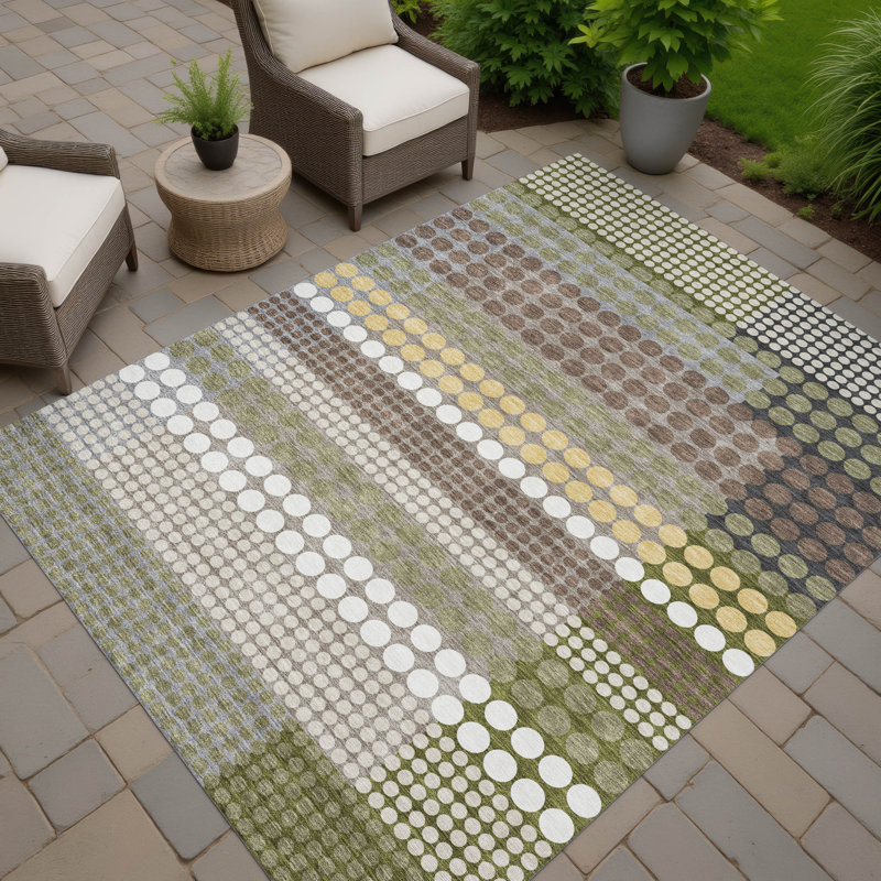 Machine Washable Indoor/Outdoor Chantille ACN2445 Geometric Rug, 3' x 5', Olive