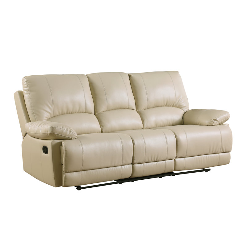 Trower 89'' Faux Leather Reclining Sofa, Beige Faux Leather