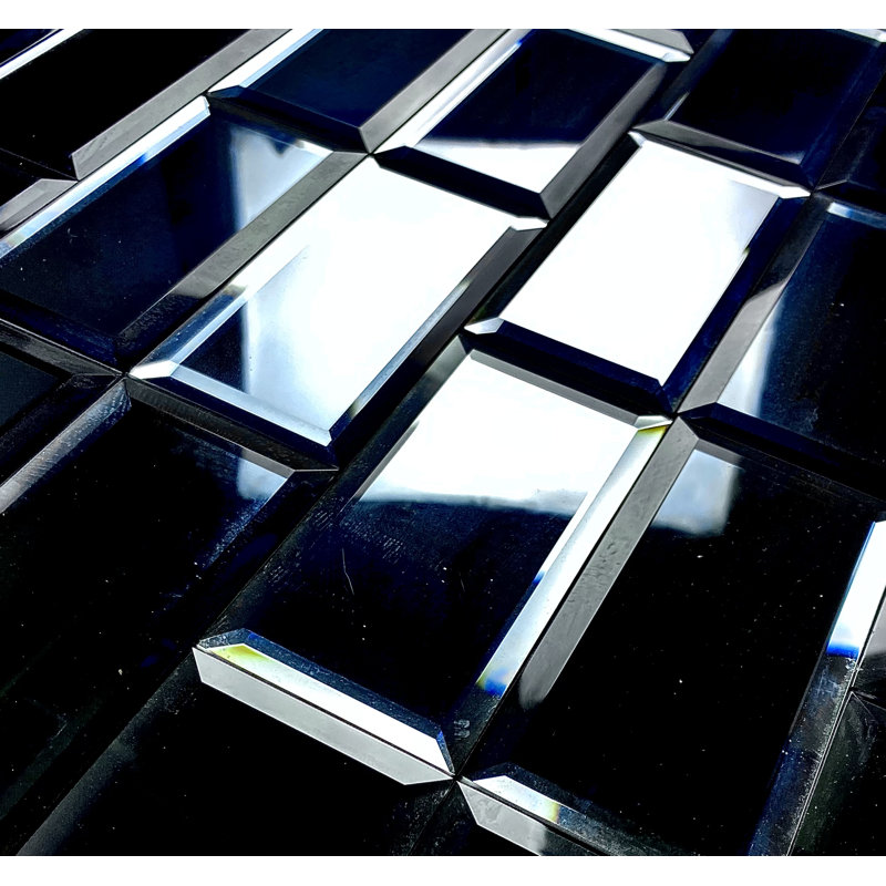 Carrelage mural de cuisine et de salle de bain décoratif en verre biseauté 3 po x 6 po Reflections, Bleu graphite
