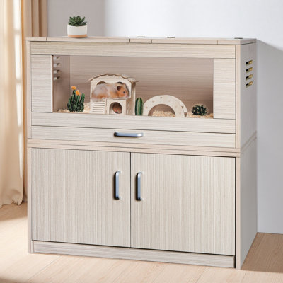 Guinea Pig Cages, Hamster Cage Wood With Independent Storage Cabinet, House For Rat Chinchilla With Guinea Pig Hutch And Bridge, Openable Top With Acrylic Sheets
