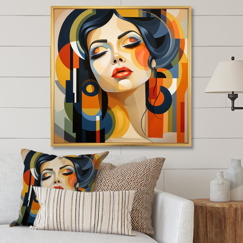 Art Portrait de femme II - Portraits abstraits, art sur toile, H 36 po x l 36 po, Cadre flottant doré