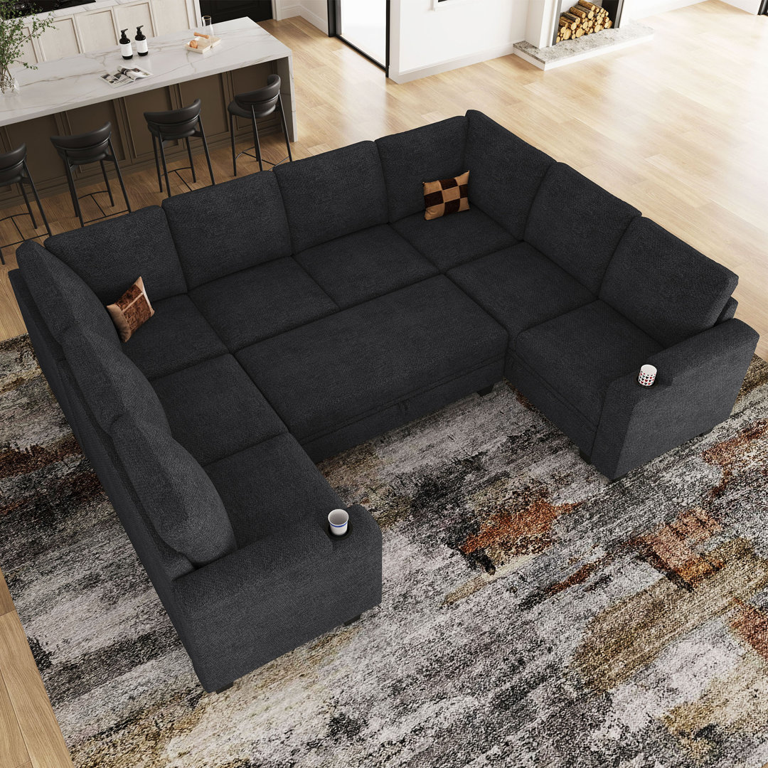 Anjanette Jenette Oversized Chenille U Shaped Storage Seat Modular Sofa Large Sectional Sleeper Couch With Removable Thick Soft Cushion And Movable Ottomans Latitude Run® Body 
