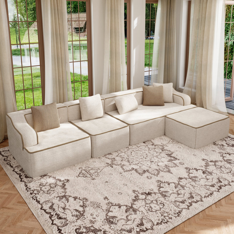 5 Seat Sectional Sofa, 340cm Wide Modern Soft Sofa Couch , No Assembly Rquired, For Living Room Office Apartment, Beige