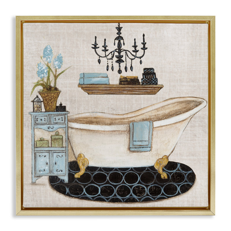 Cadre de bain flottant bleu, design par Janet Tava, H 25 po x l 25 po, Cadre flottant métallique doré